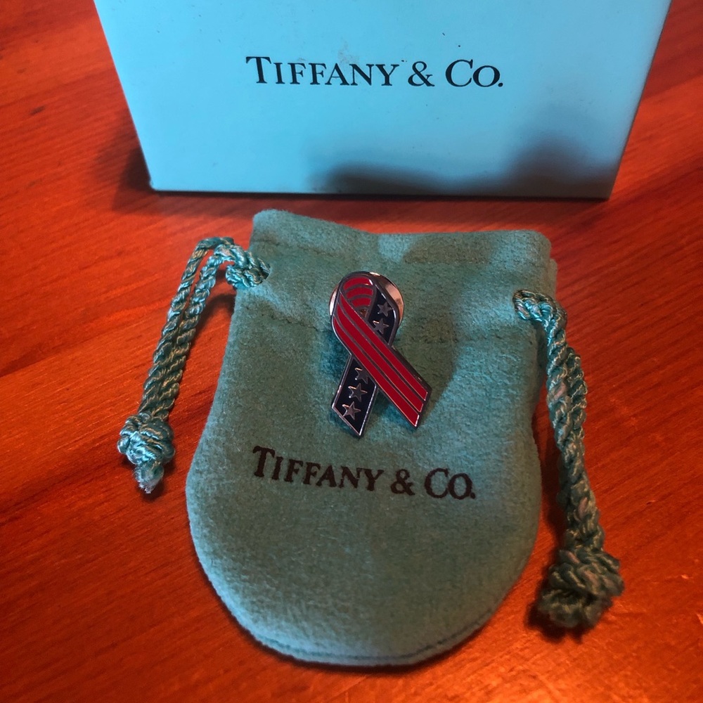 Tiffany & Co Sterling Flag Ribbon Pin Tie Tac 2001